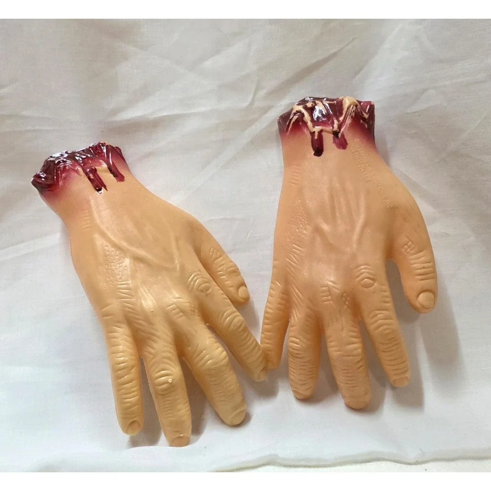 Vintage Greenbrier Halloween Severed Hands Prop Pair Bloody Plastic Horror Decor
